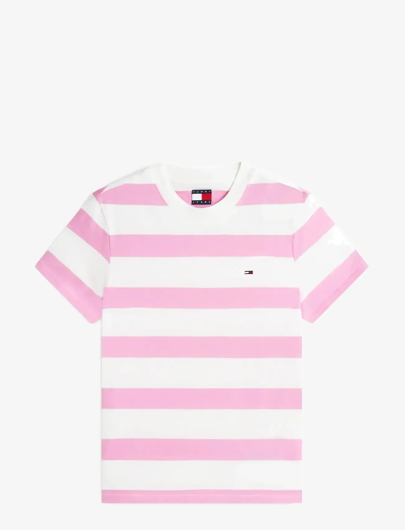 Tommy Jeans - TJW REG S FLAG JERSEY SS TEE EXT - t-shirts - pink daisy   stripe - 1
