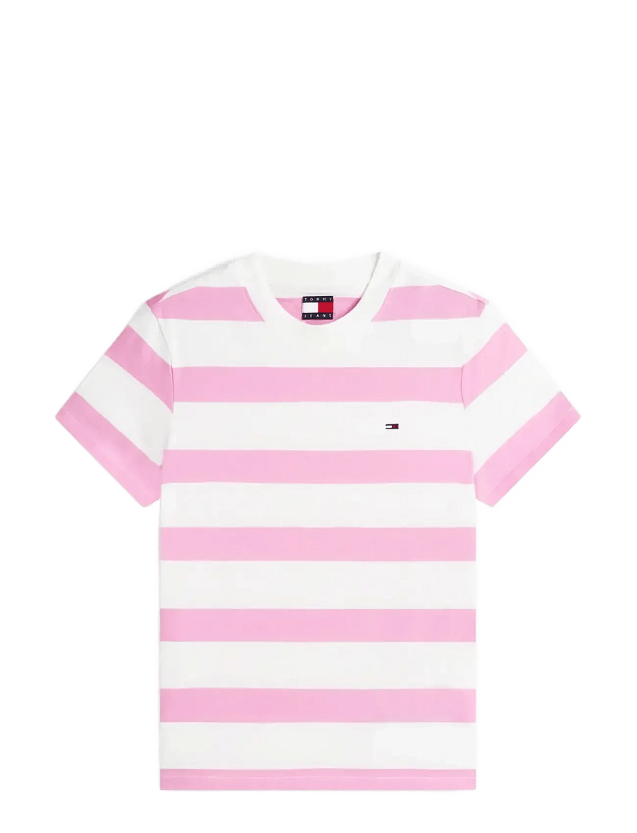 Tommy Jeans - TJW REG S FLAG JERSEY SS TEE EXT - t-särgid - pink daisy stripe - 1