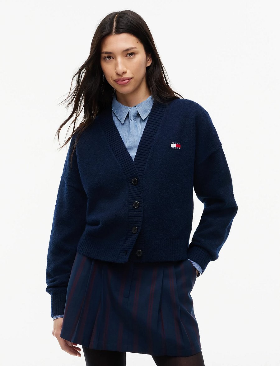 Tommy Jeans - TJW FLUFFY BADGE CARDIGAN EXT - strickjacken - dark blue - 0