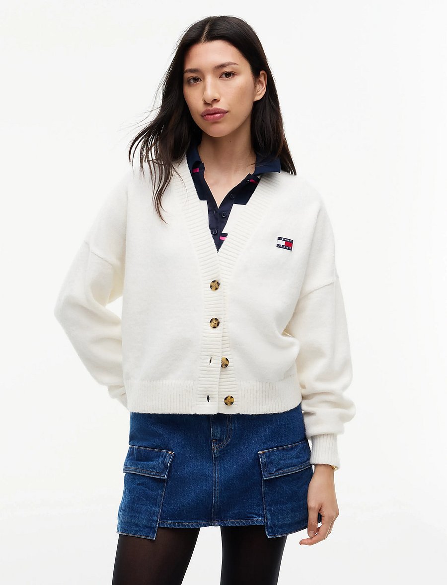 Tommy Jeans - TJW FLUFFY BADGE CARDIGAN EXT - strickjacken - off white - 0