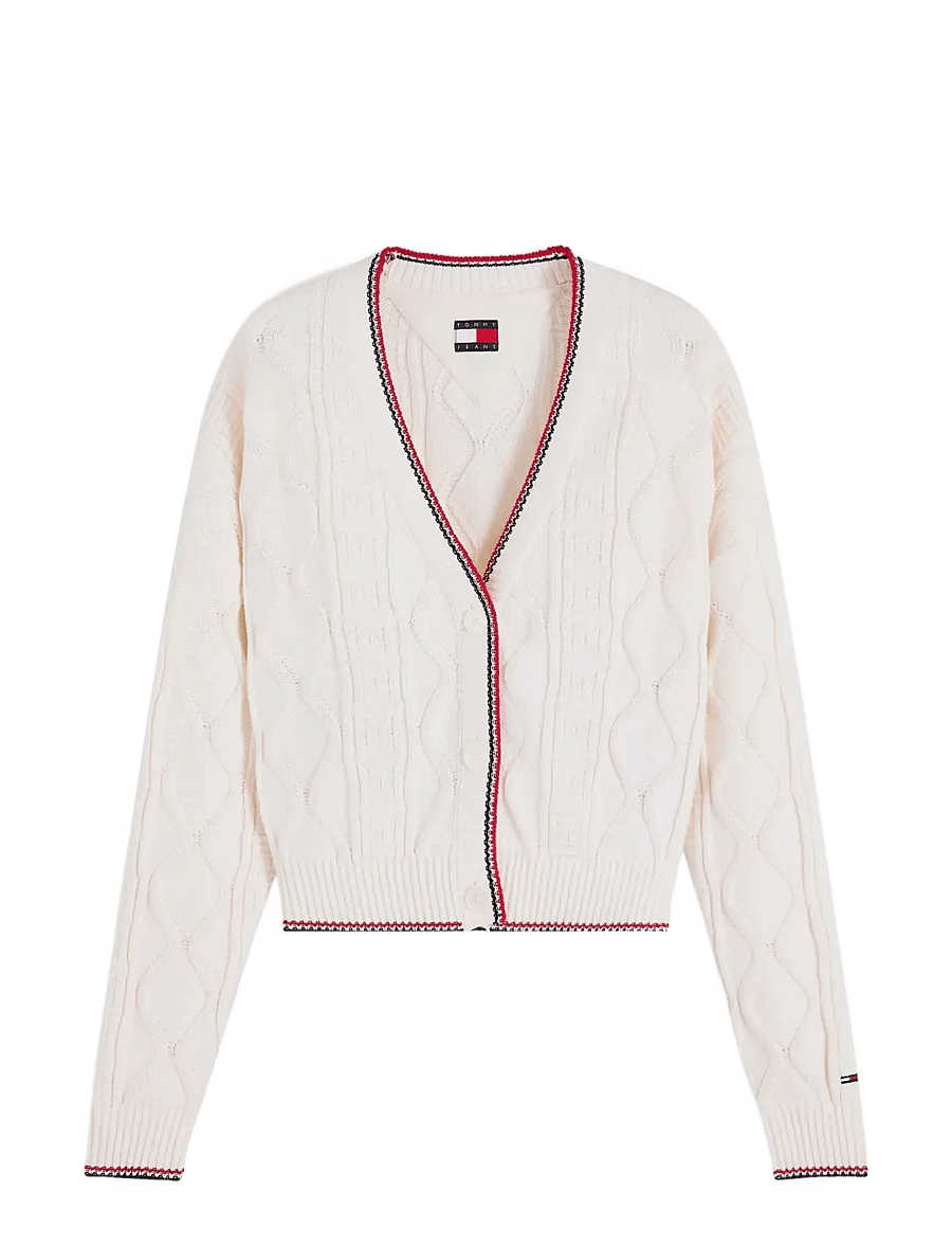Tommy Jeans - TJW FLAG CABLE MIX CARDIGAN - strickjacken - off white - 1