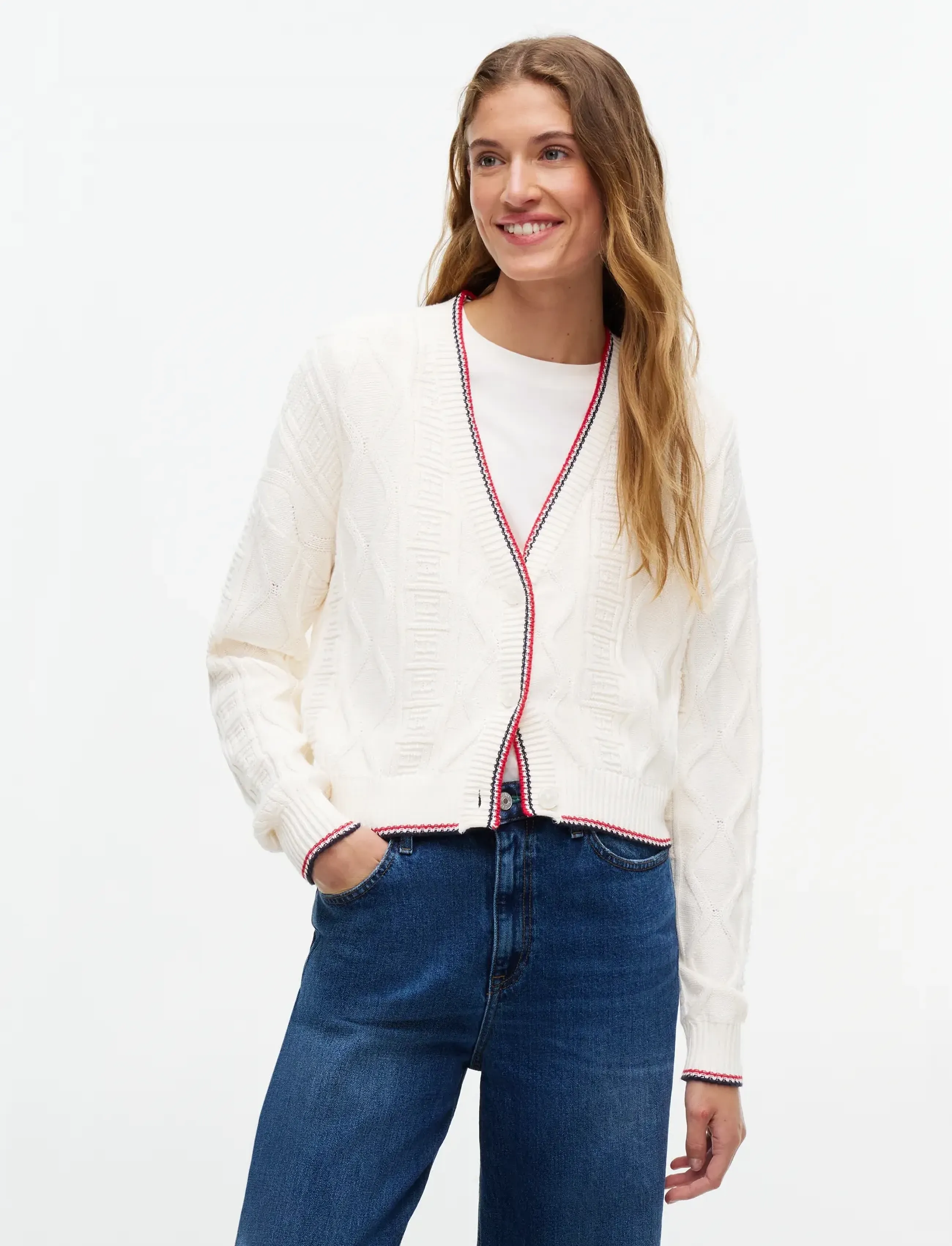 Tommy Jeans TJW FLAG CABLE MIX CARDIGAN - Tommy Jeans - OFF WHITE / cream