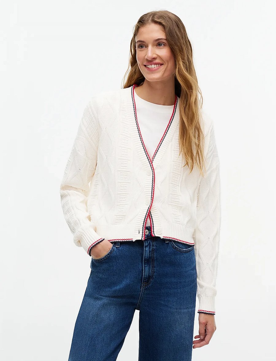 Tommy Jeans - TJW FLAG CABLE MIX CARDIGAN - strickjacken - off white - 0