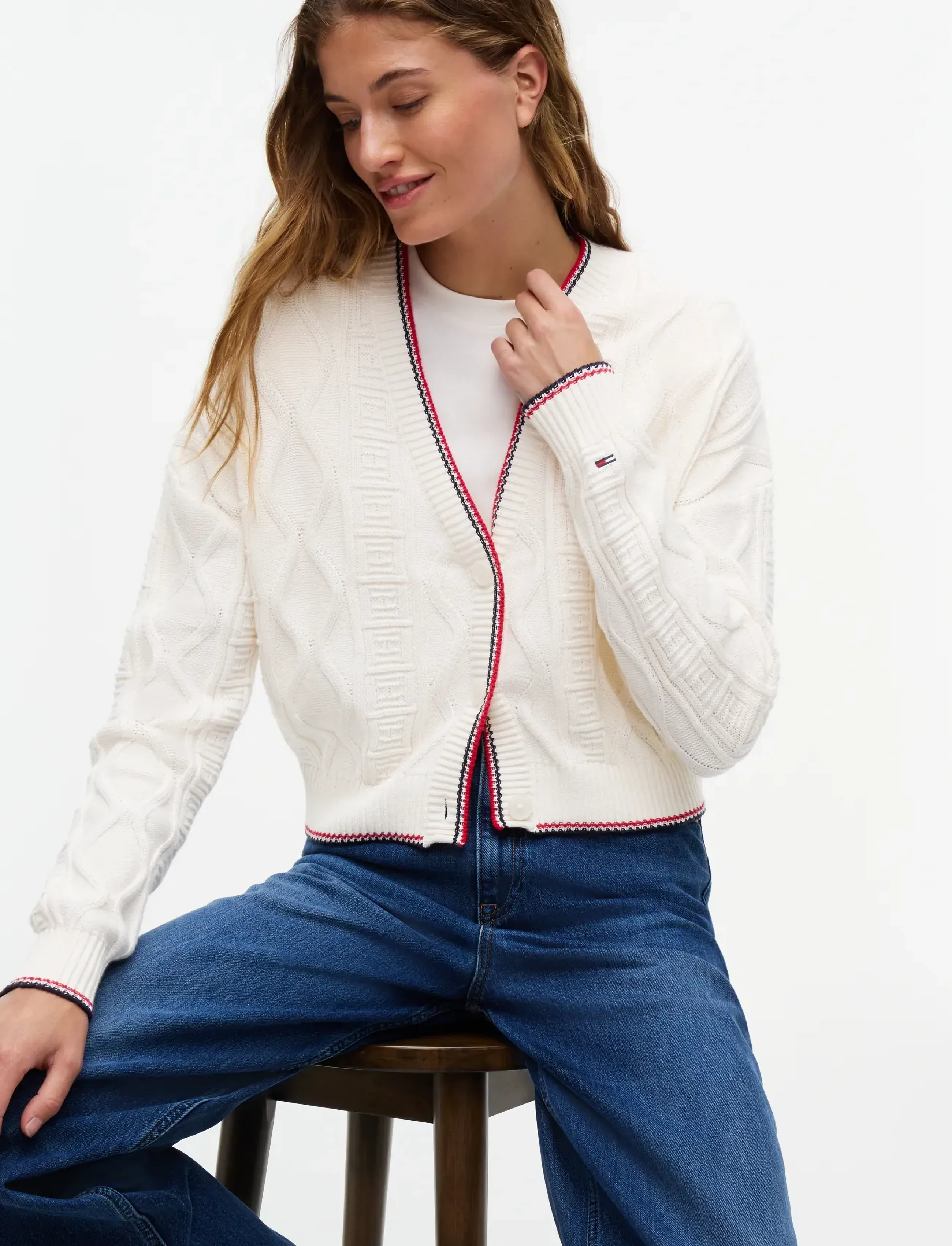 Tommy Jeans - TJW FLAG CABLE MIX CARDIGAN - strickjacken - off white - 3
