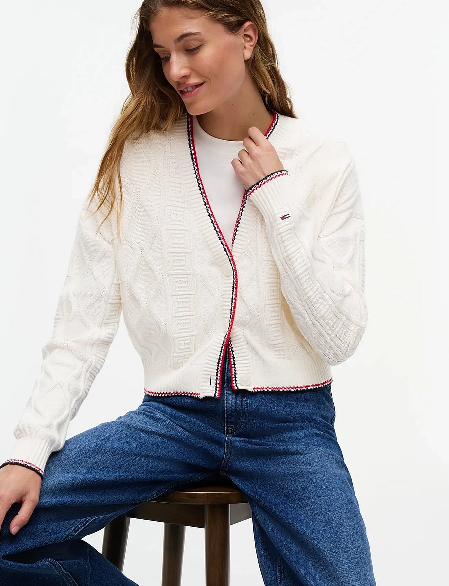 Tommy Jeans - TJW FLAG CABLE MIX CARDIGAN - strickjacken - off white - 3