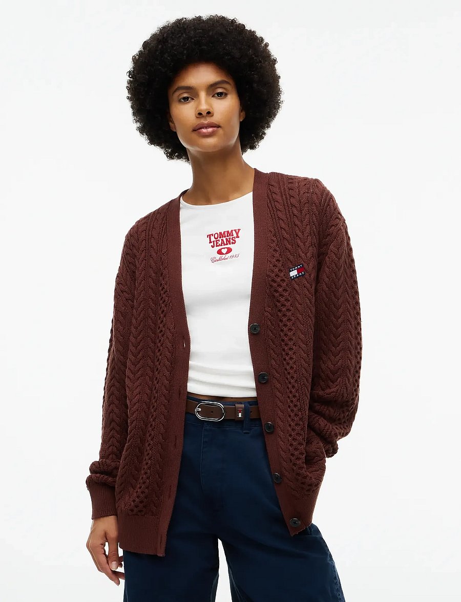 Tommy Jeans - TJW OVS CABLE CARDIGAN EXT - strickjacken - pure brown - 0