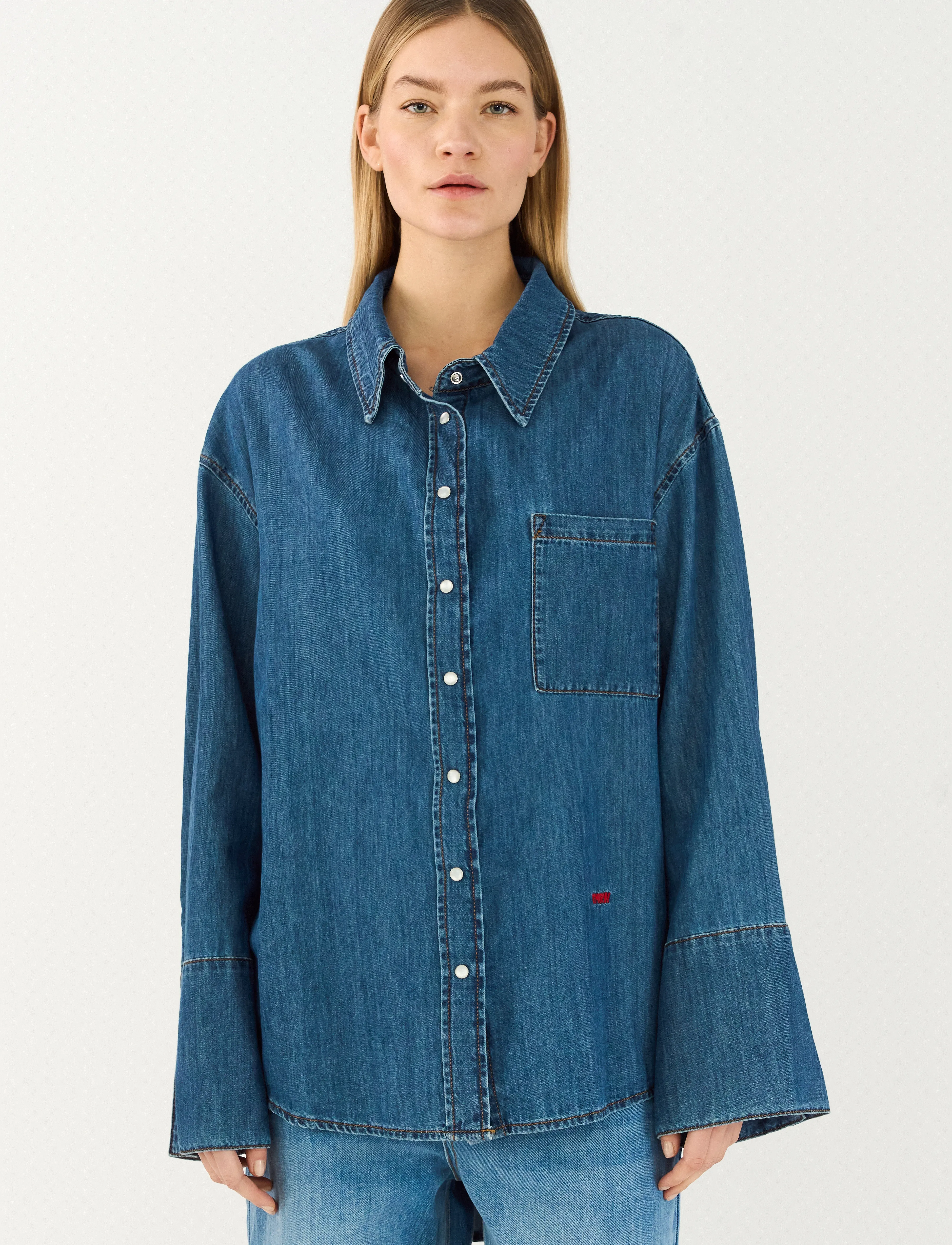 Tomorrow Trw-Jane Oversize Denim Shirt Wash, Kvinder, Oversized Denim Skjorte, Navy, Str: 34