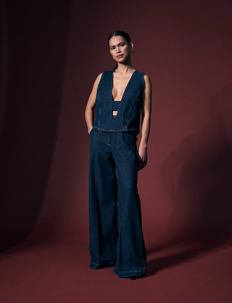 Tomorrow - TRW-Ellen French Pant Wash Andong - hosen mit weitem bein - denim blue - 4