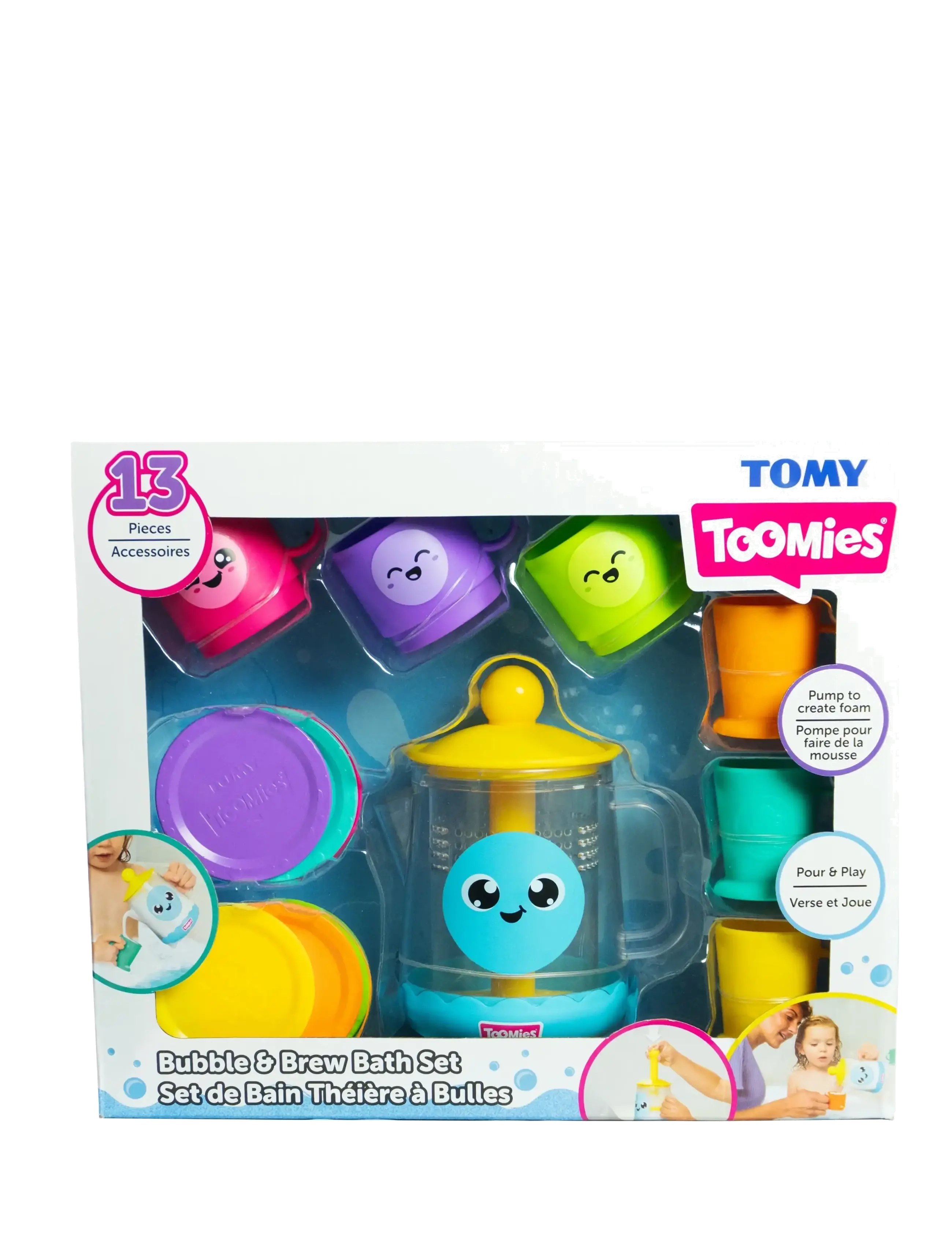 TOMY Toomies Bubble & Brew Bath Tea Set, One Size, Multi/patterned, Bath & Water Legetøj > Bath Legetøj, Børn