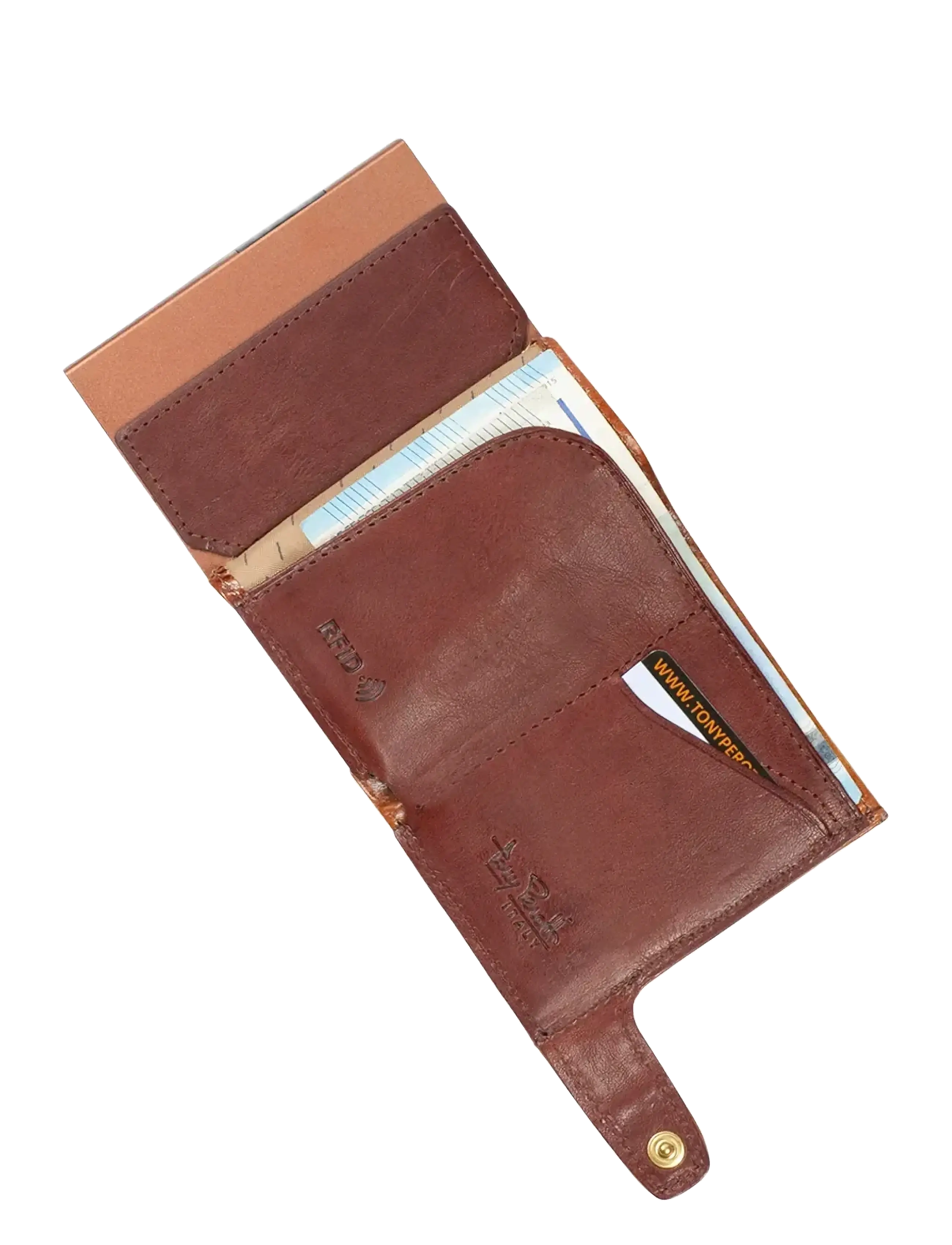 Tony Perotti - Furbo cardholder w/ banknote and coin pocket - wallets & cases - cognac - 2