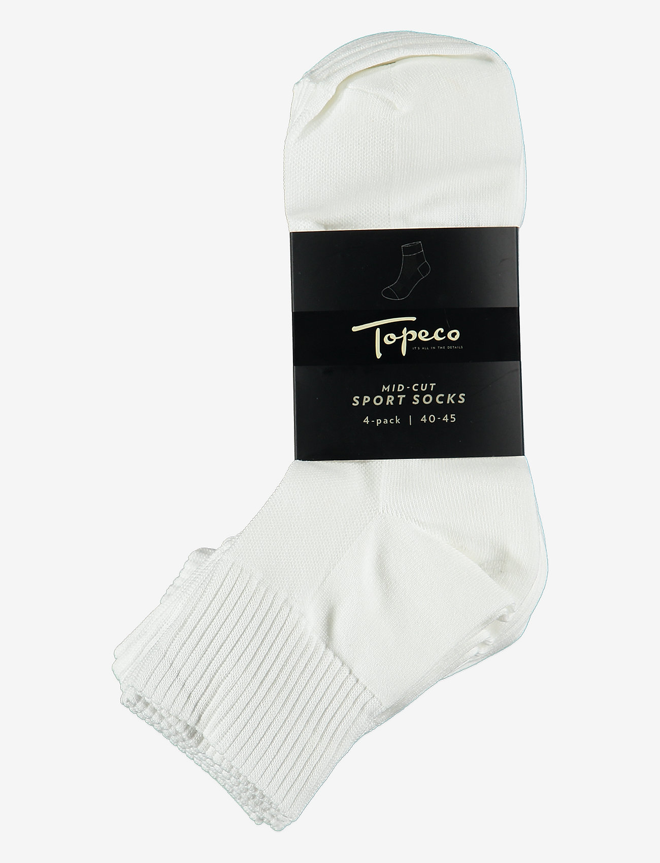 TOPECO - SPORT SOCKS, MID-CUT 4-P, WHITE 40/45 - vanliga strumpor - 02 - 1