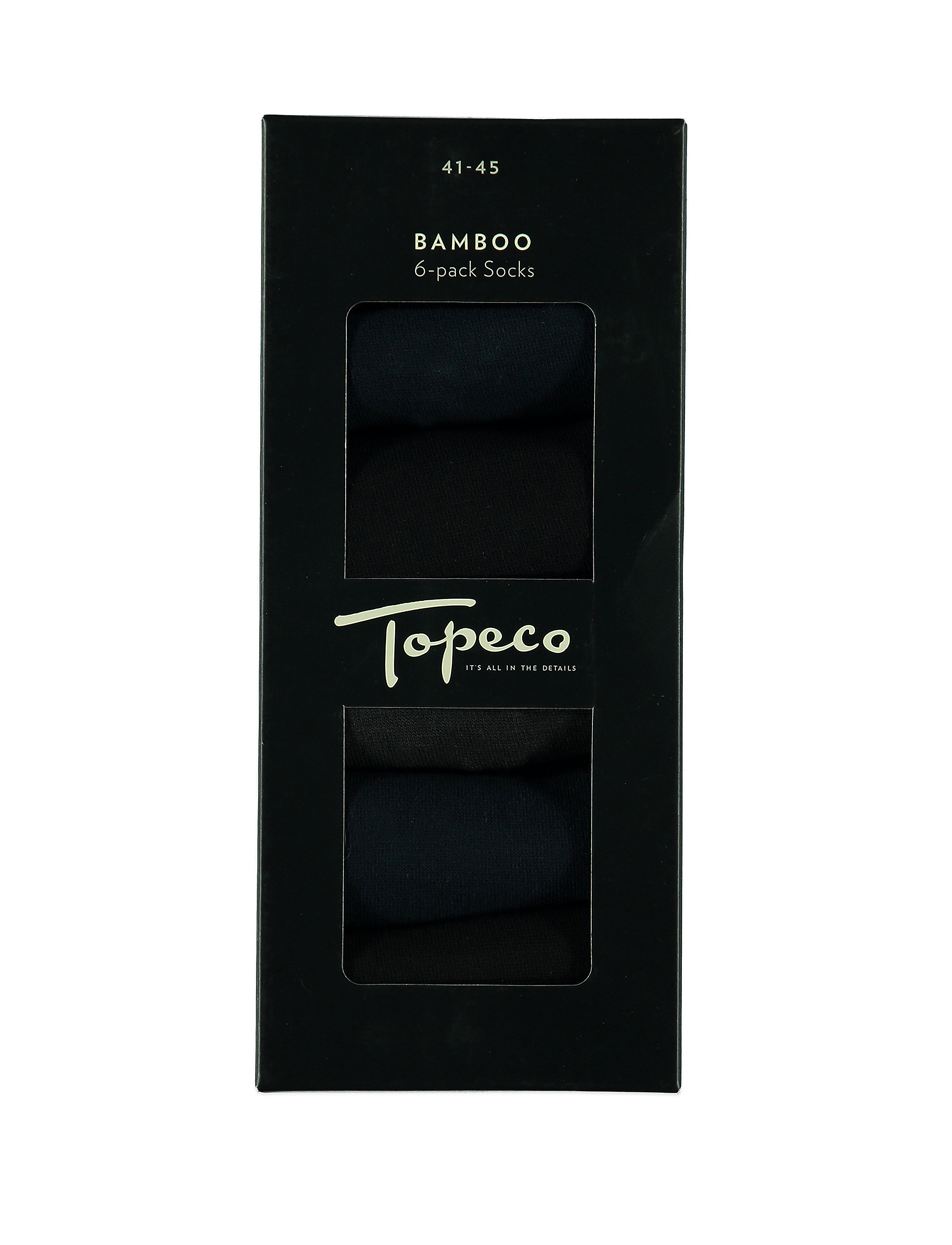 TOPECO Socks 6-P, Bamboo, Multi 6 Pc/Pack, Mænd, 6-Pak Strømper, Sort, Str: 41/45