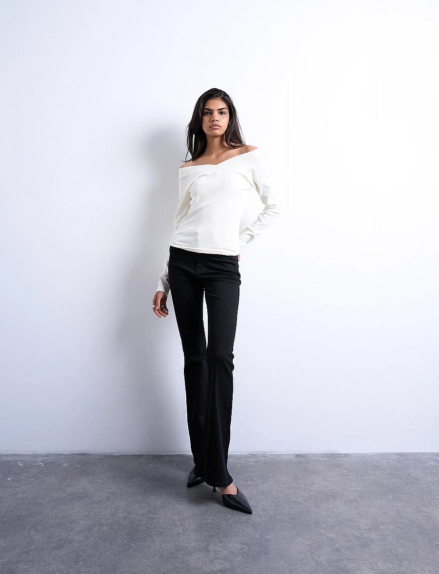 Topshop - TSJAMIE HR FLARE DNM JEANS BL NOOS - utsvängda jeans - black denim - 5
