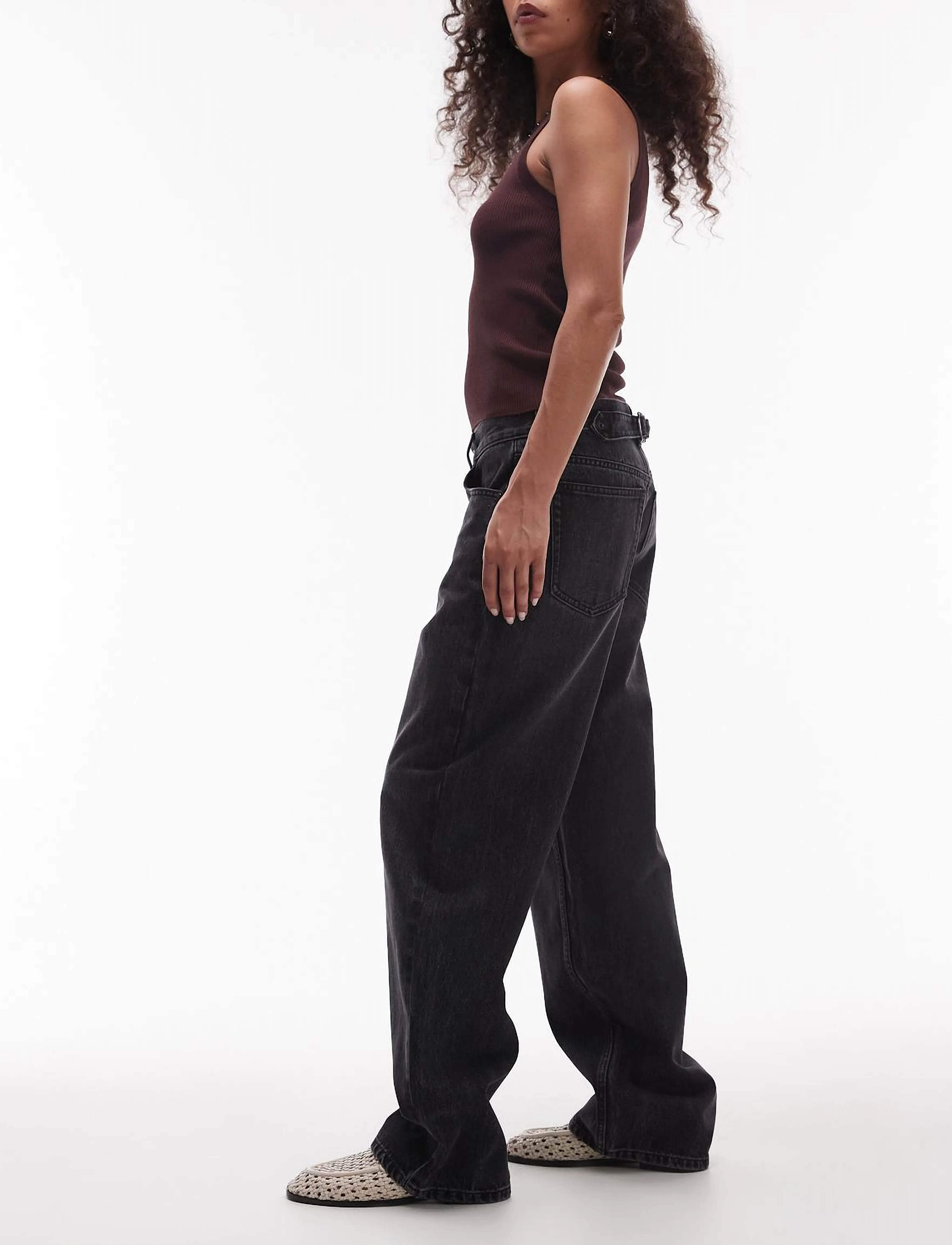 Topshop TSCINCH LR WIDE DNM JEANS BLW NOOS - Wide leg jeans - BLACK DENIM / black