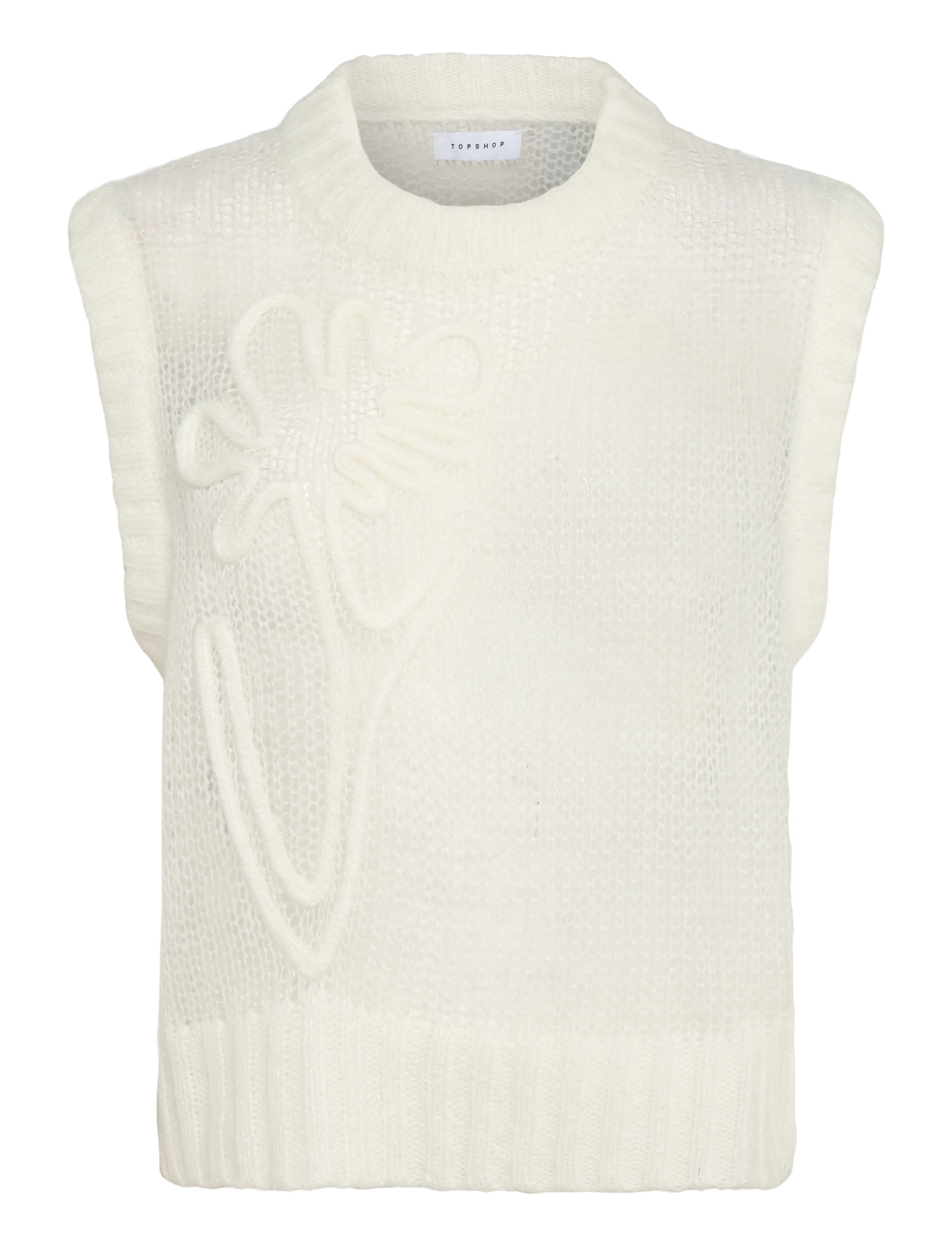 TOPSHOP Tsjosephine Emb. Sl O-Neck Vest Cream - L - Damen