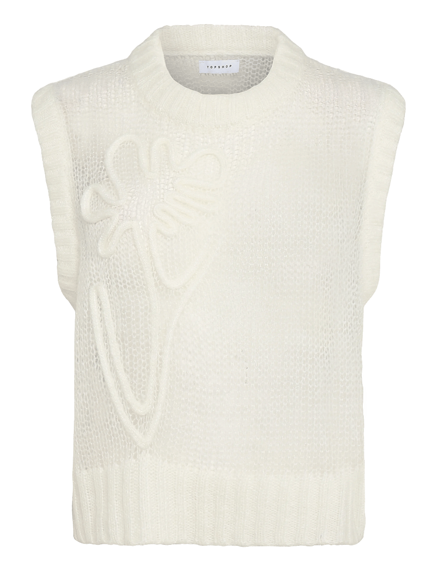 Topshop - TSJOSEPHINE EMB. SL O-NECK VEST - strickwesten - pearled ivory - 0