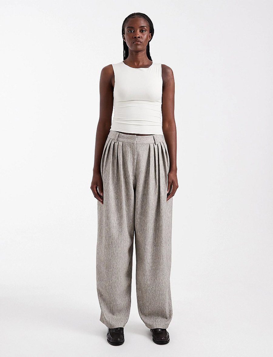 Topshop - TSTONA PLEATED WIDE LEG TROUSERS WVN - vida byxor - simply taupe - 0