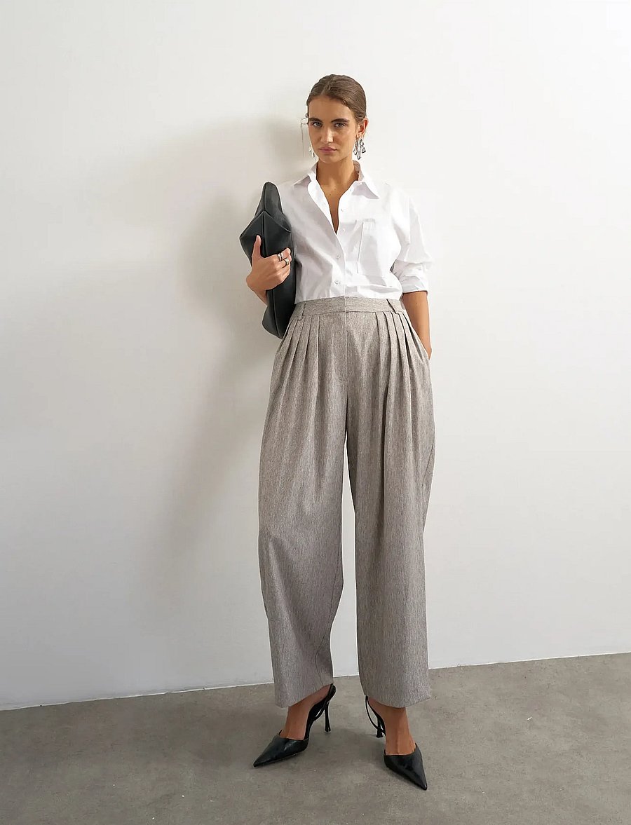 Topshop - TSTONA PLEATED WIDE LEG TROUSERS WVN - laia säärega püksid - simply taupe - 0