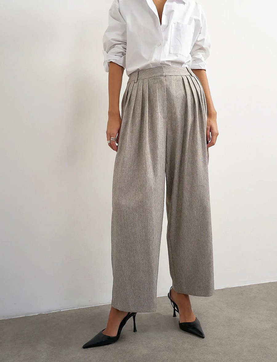 Topshop - TSTONA PLEATED WIDE LEG TROUSERS WVN - laia säärega püksid - simply taupe - 3