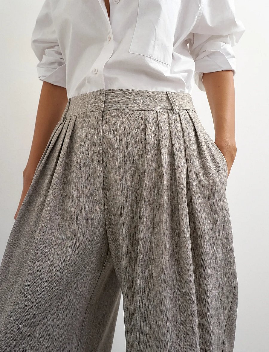 Topshop - TSTONA PLEATED WIDE LEG TROUSERS WVN - laia säärega püksid - simply taupe - 5