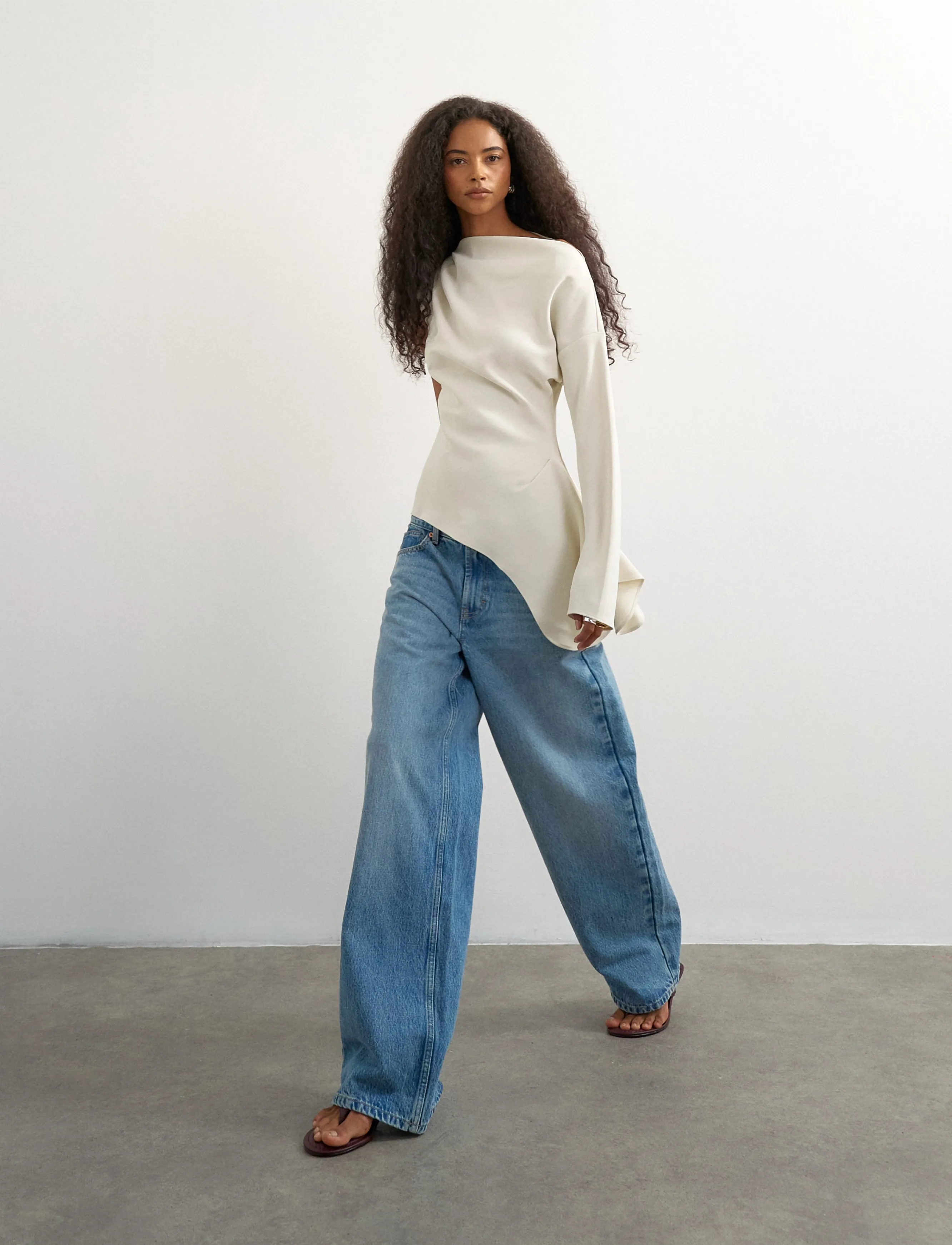Topshop - TSTENA ONE SHOULDER LS TOP WVN - double cream - 0