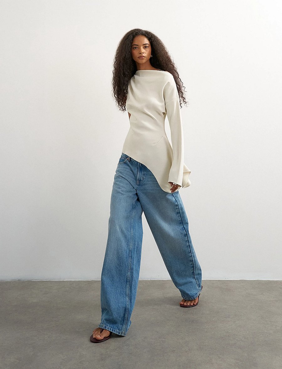 Topshop - TSTENA ONE SHOULDER LS TOP WVN - langærmede bluser - double cream - 0