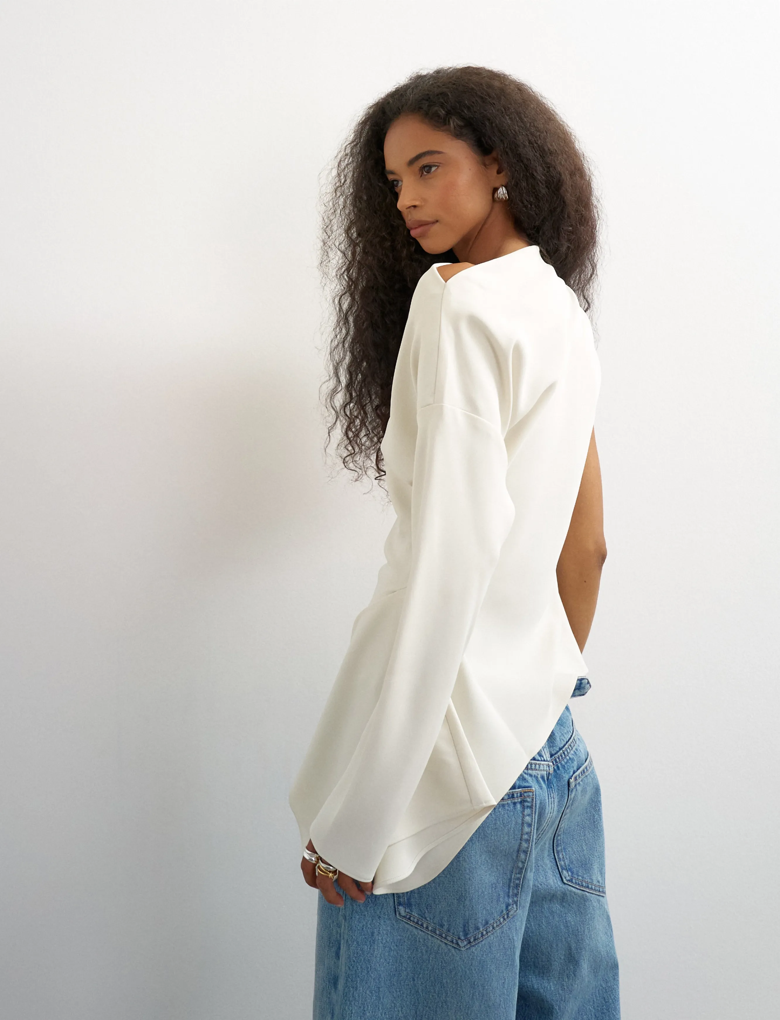 Topshop - TSTENA ONE SHOULDER LS TOP WVN - double cream - 3