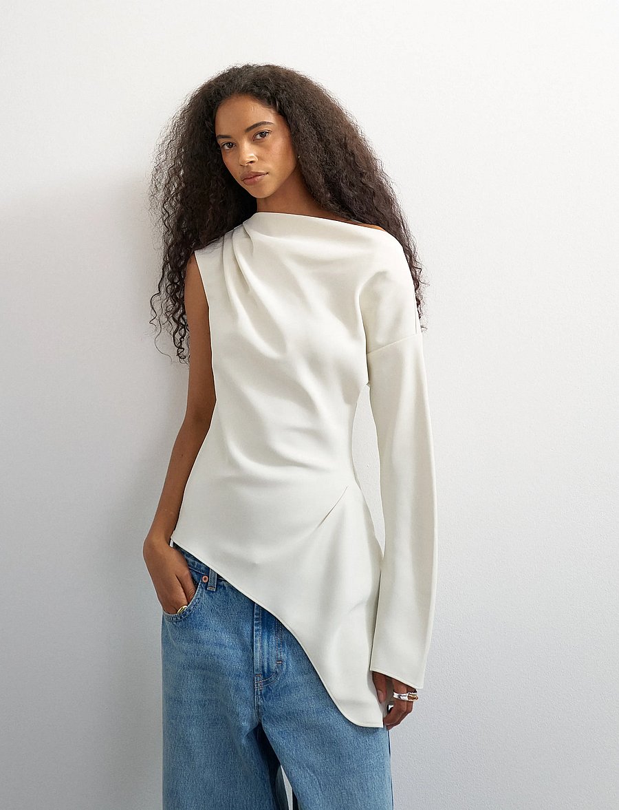 Topshop - TSTENA ONE SHOULDER LS TOP WVN - langærmede bluser - double cream - 5