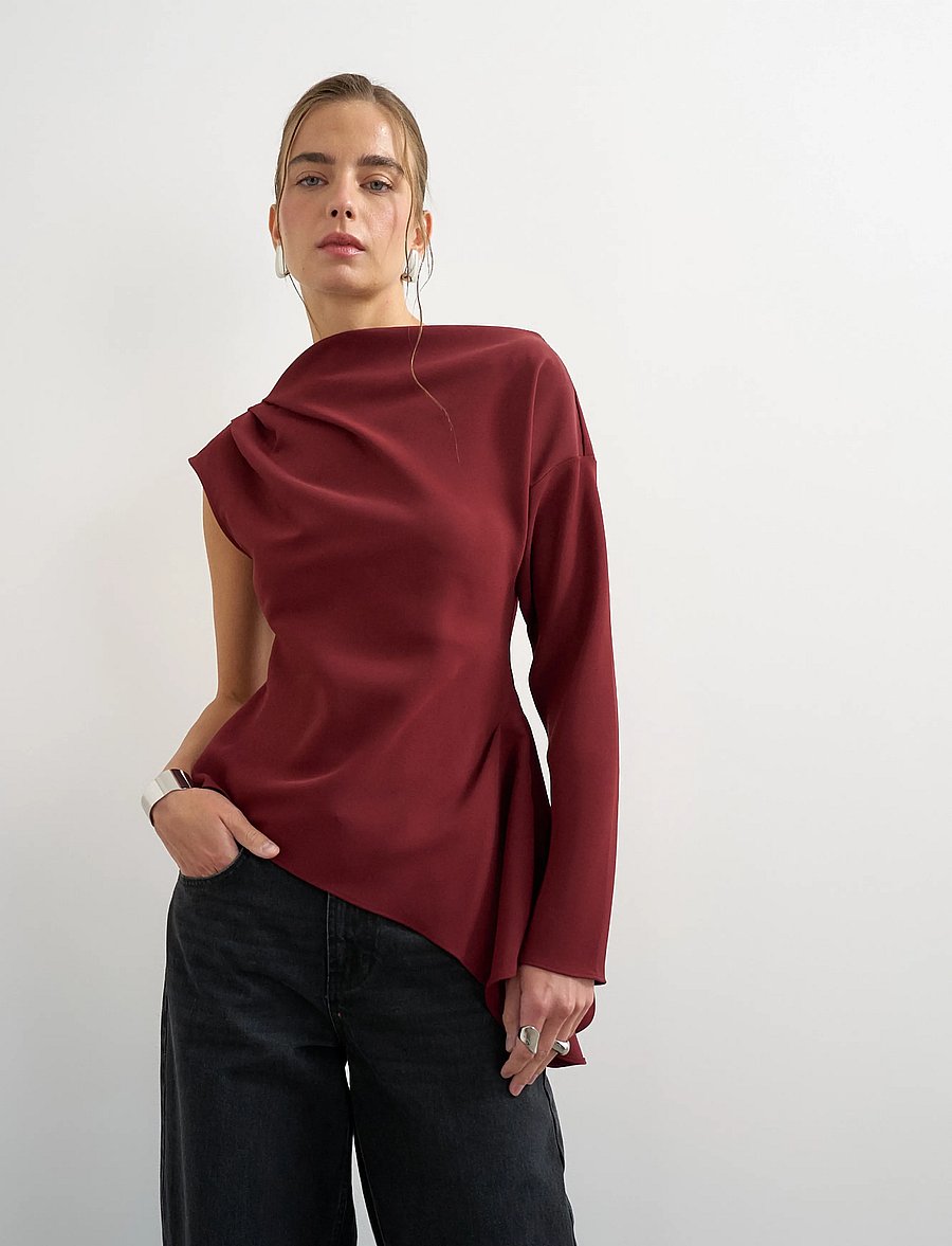 Topshop - TSTENA ONE SHOULDER LS TOP WVN - langærmede bluser - port - 5