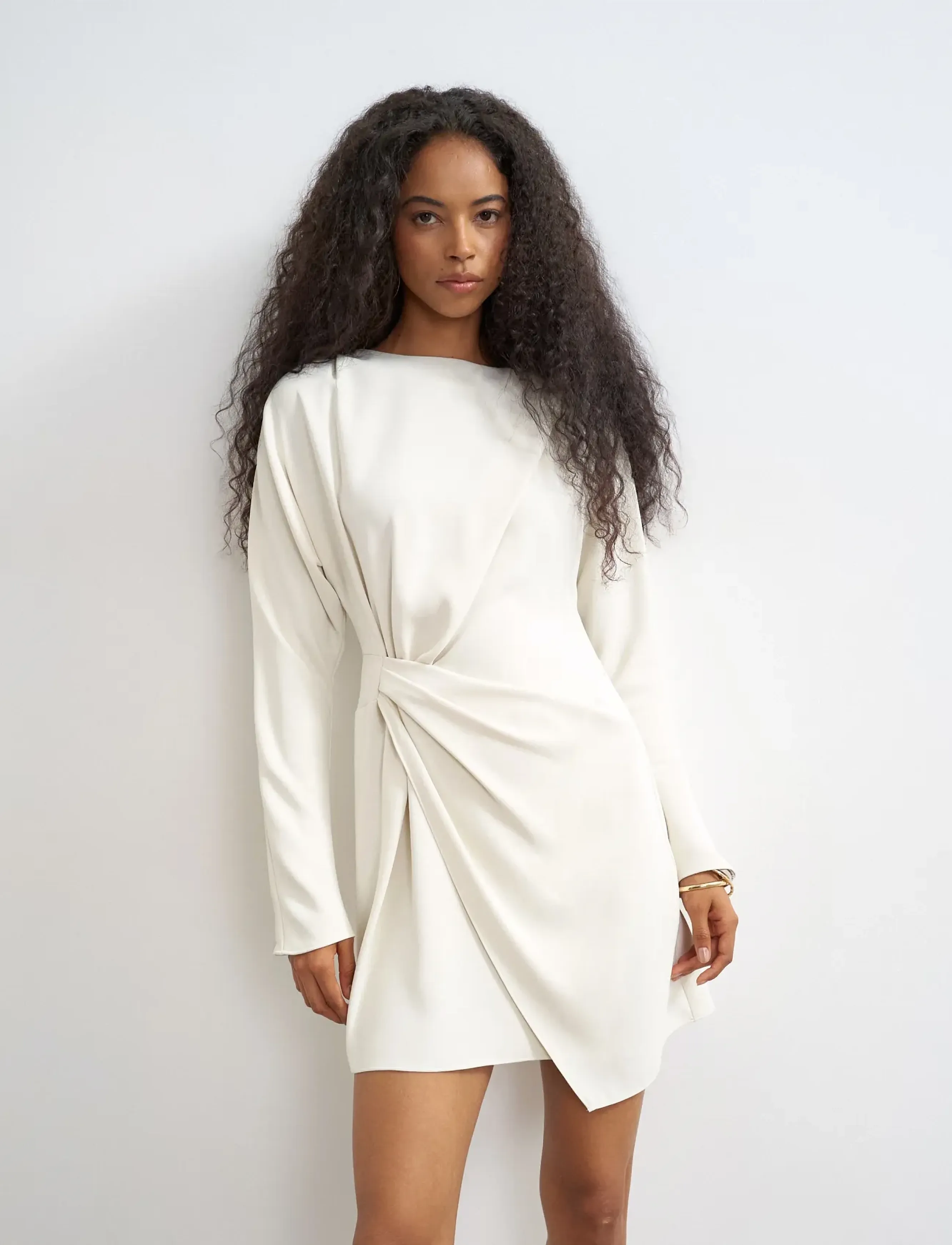 Topshop - TSTIVA LS HIGH NECK MINI DRESS WVN - cocktailkjoler - eggwhite - 4