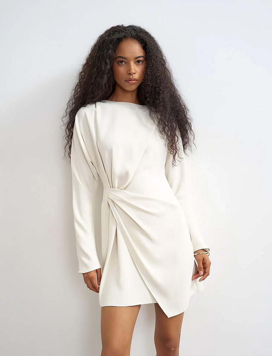 Topshop - TSTIVA LS HIGH NECK MINI DRESS WVN - cocktailkjoler - eggwhite - 4