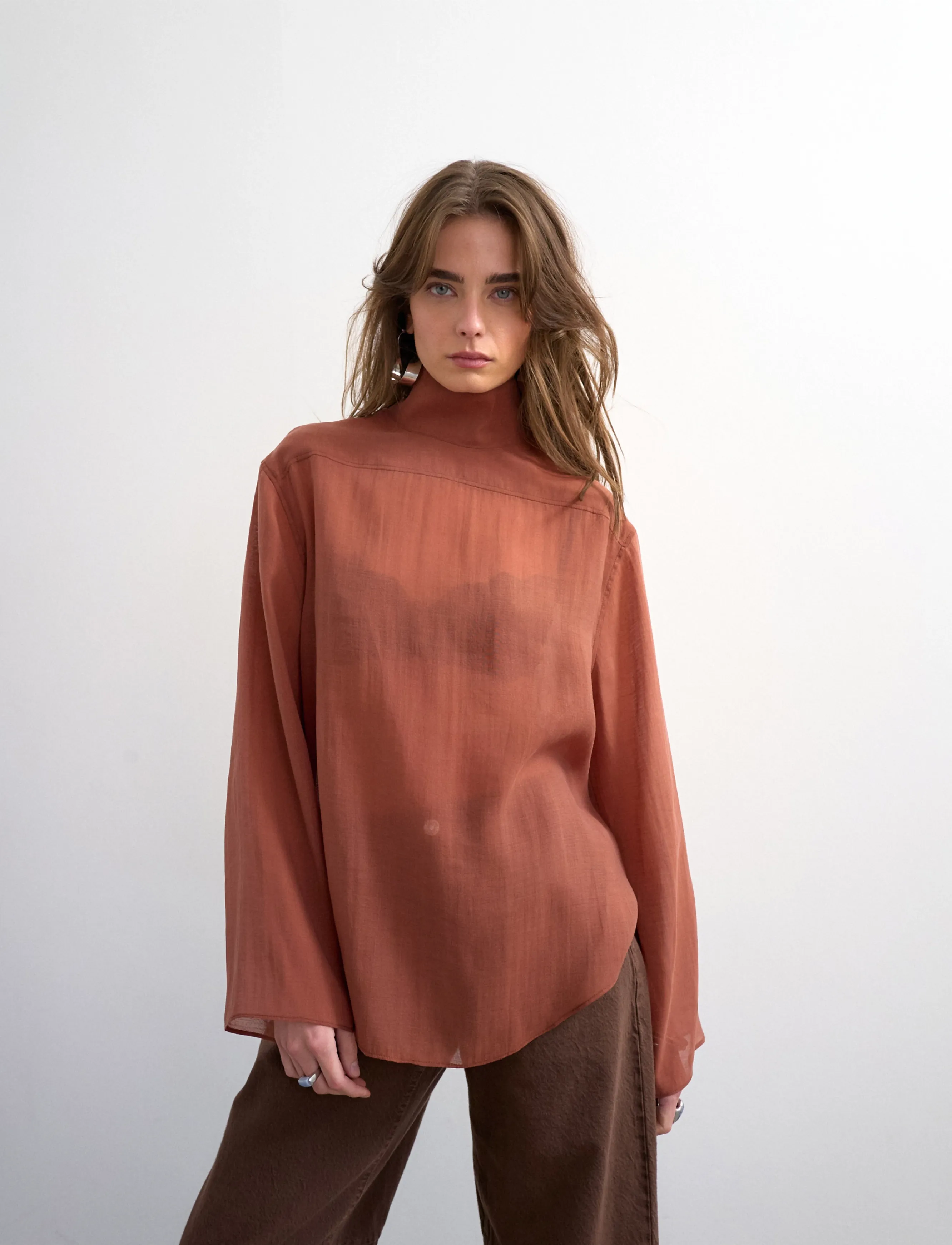 Topshop TSESMEE LS BUTTON BACK SHIRT WVN - Hemden - RUST / brown