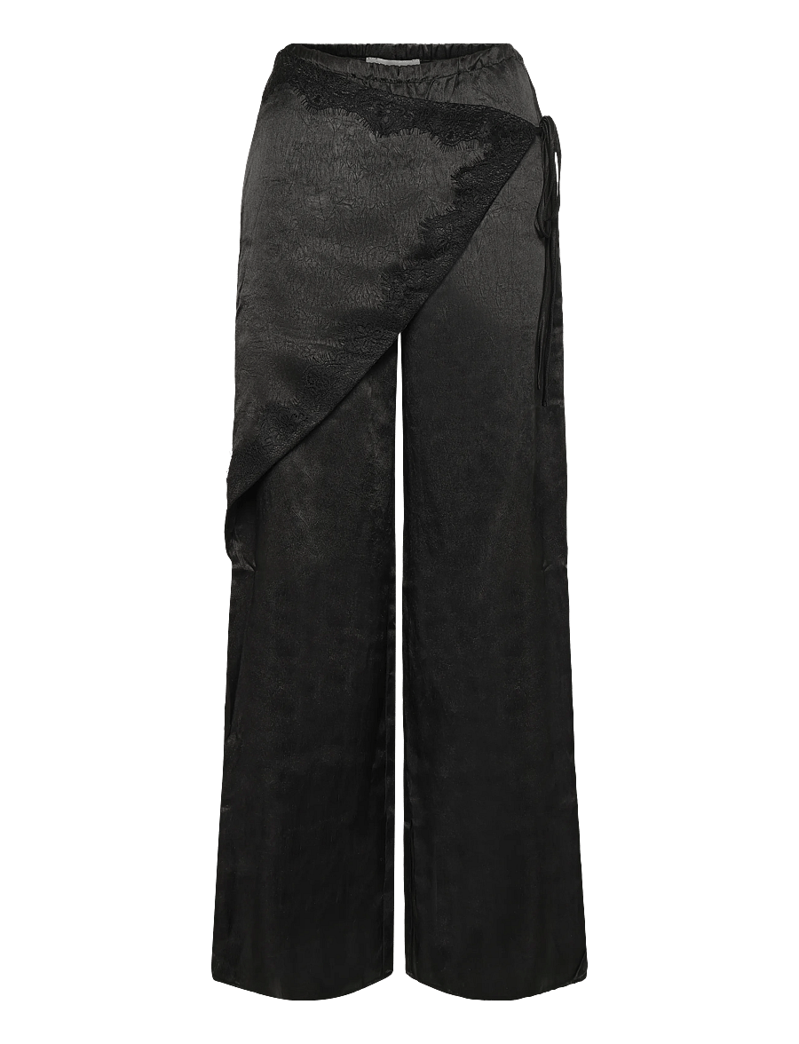Topshop - TSELIN SATIN LACE WIDE TROUSERS WVN - black - 1