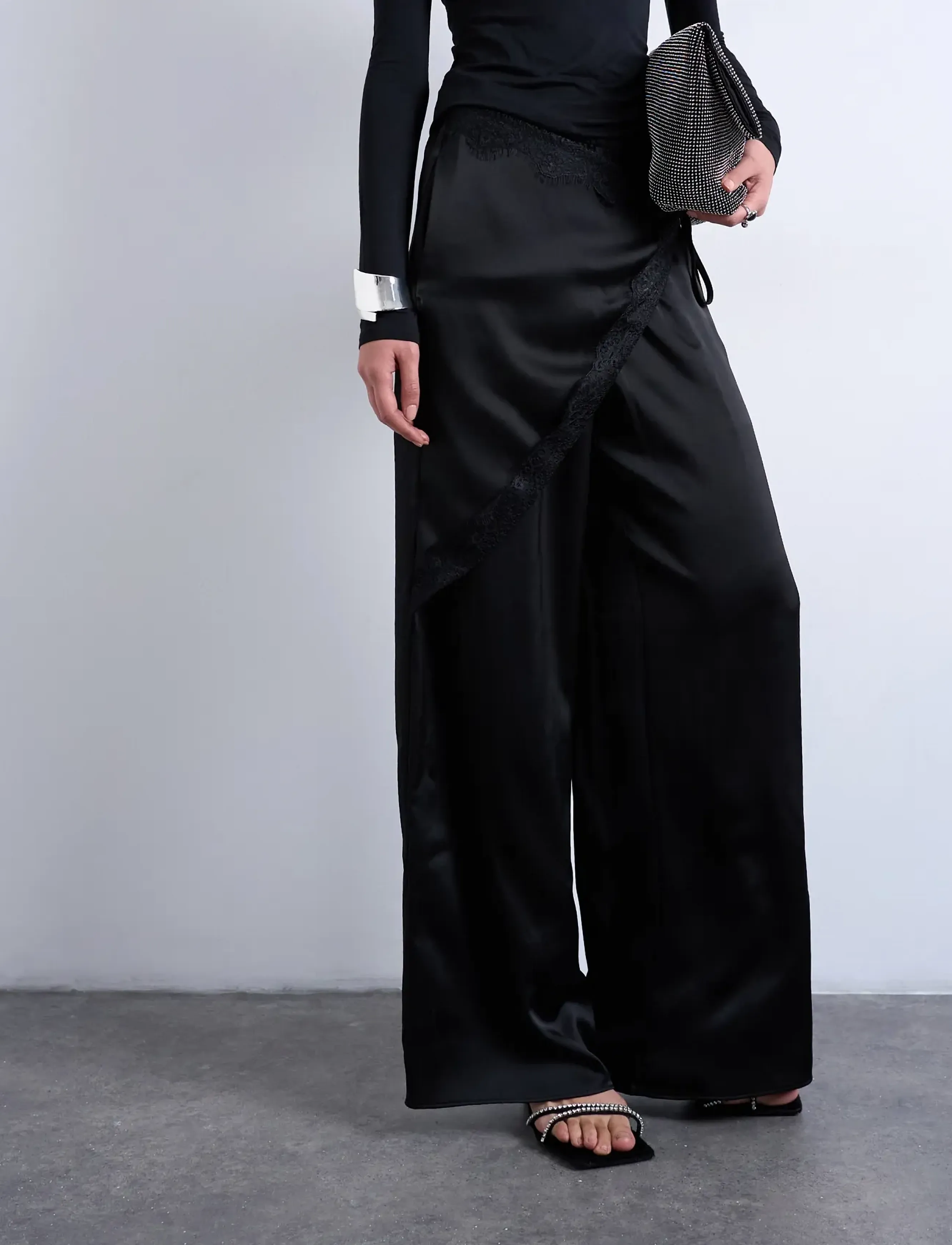 Tselin Satin Lace Wide Trousers Wvn
