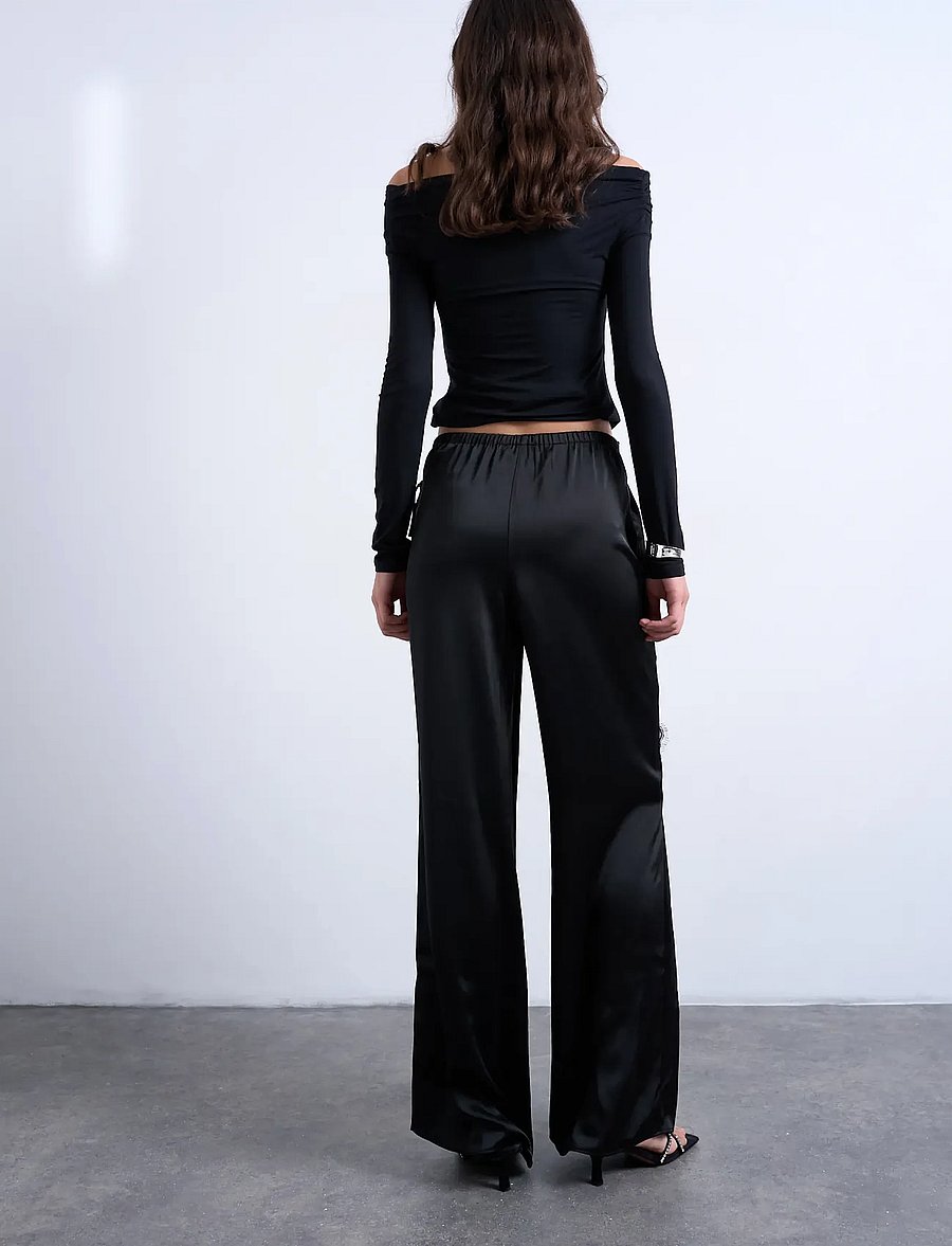 Topshop - TSELIN SATIN LACE WIDE TROUSERS WVN - black - 3