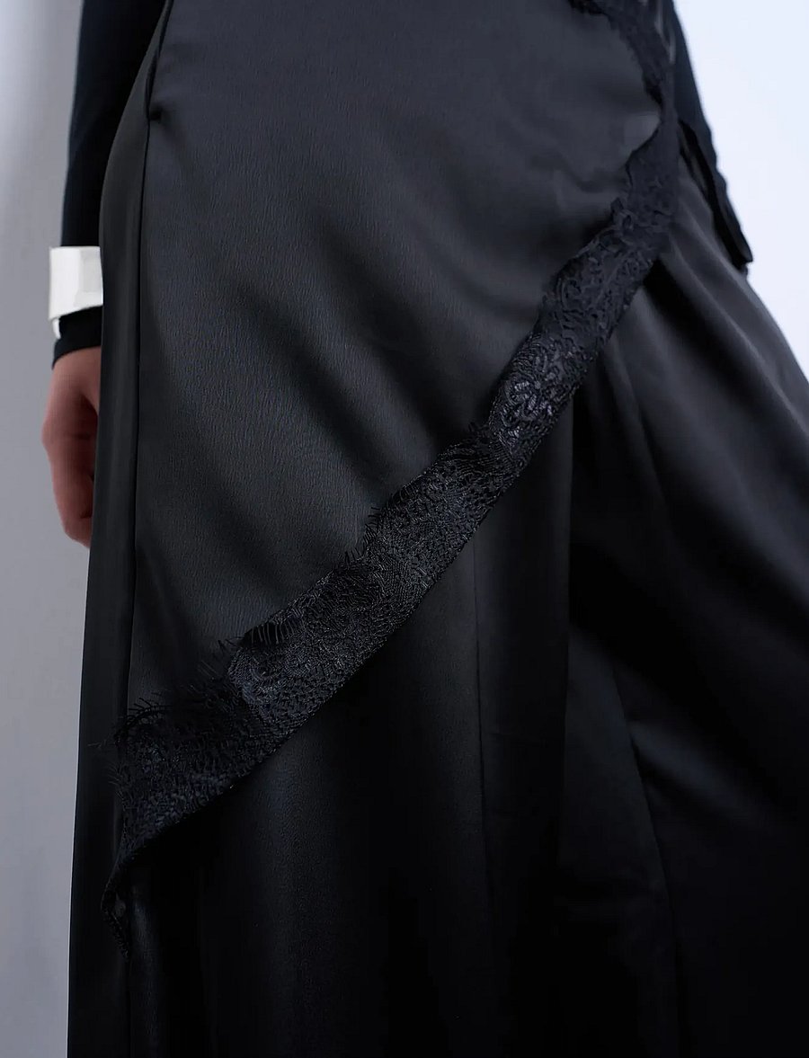 Topshop - TSELIN SATIN LACE WIDE TROUSERS WVN - black - 4