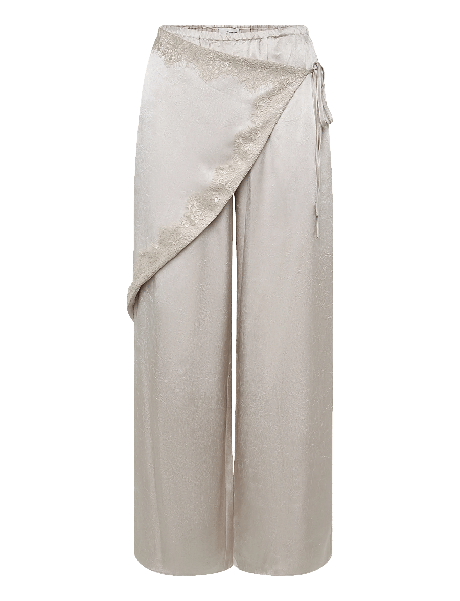 Topshop - TSELIN SATIN LACE WIDE TROUSERS WVN - hosen mit weitem bein - oyster white - 1