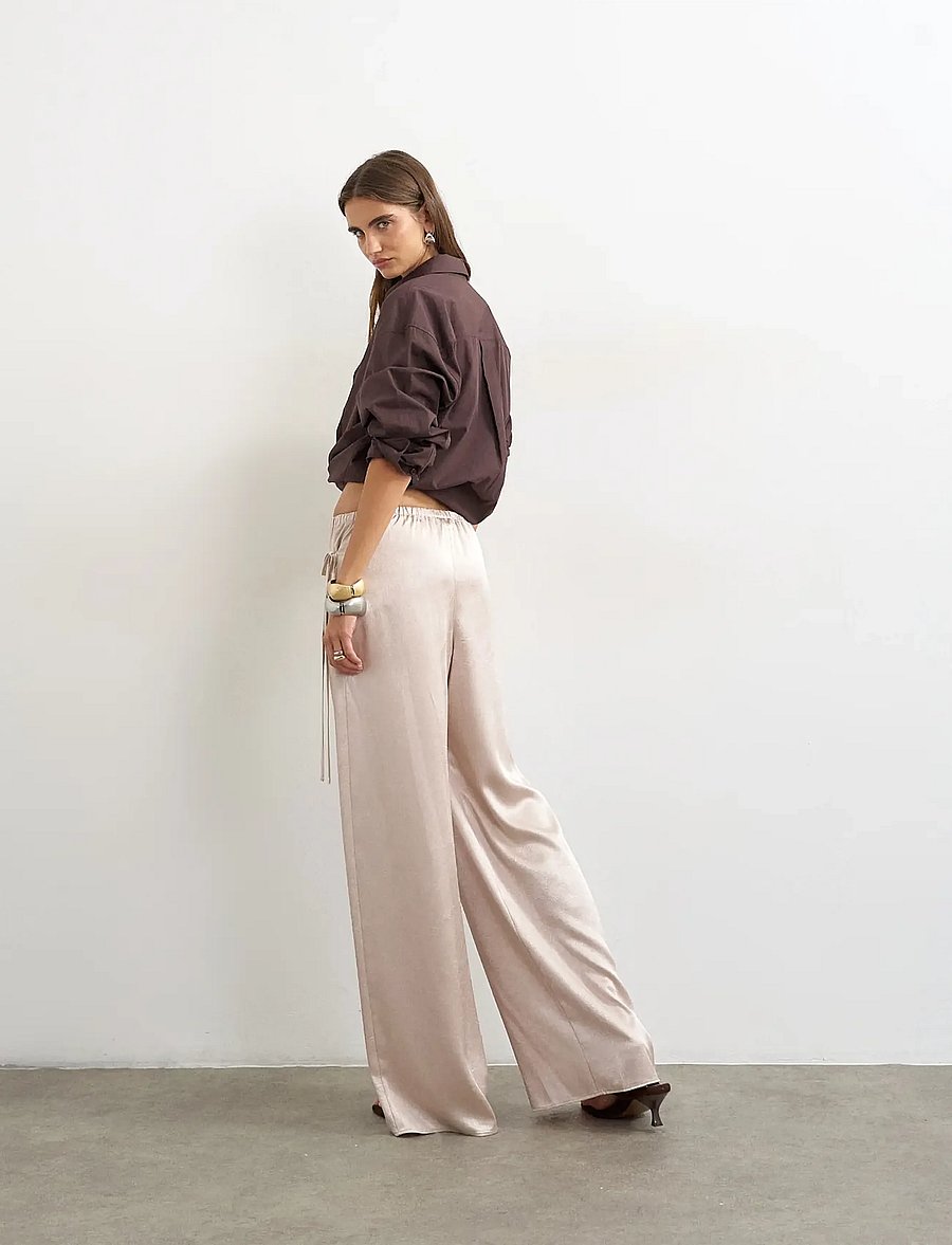 Topshop - TSELIN SATIN LACE WIDE TROUSERS WVN - hosen mit weitem bein - oyster white - 3