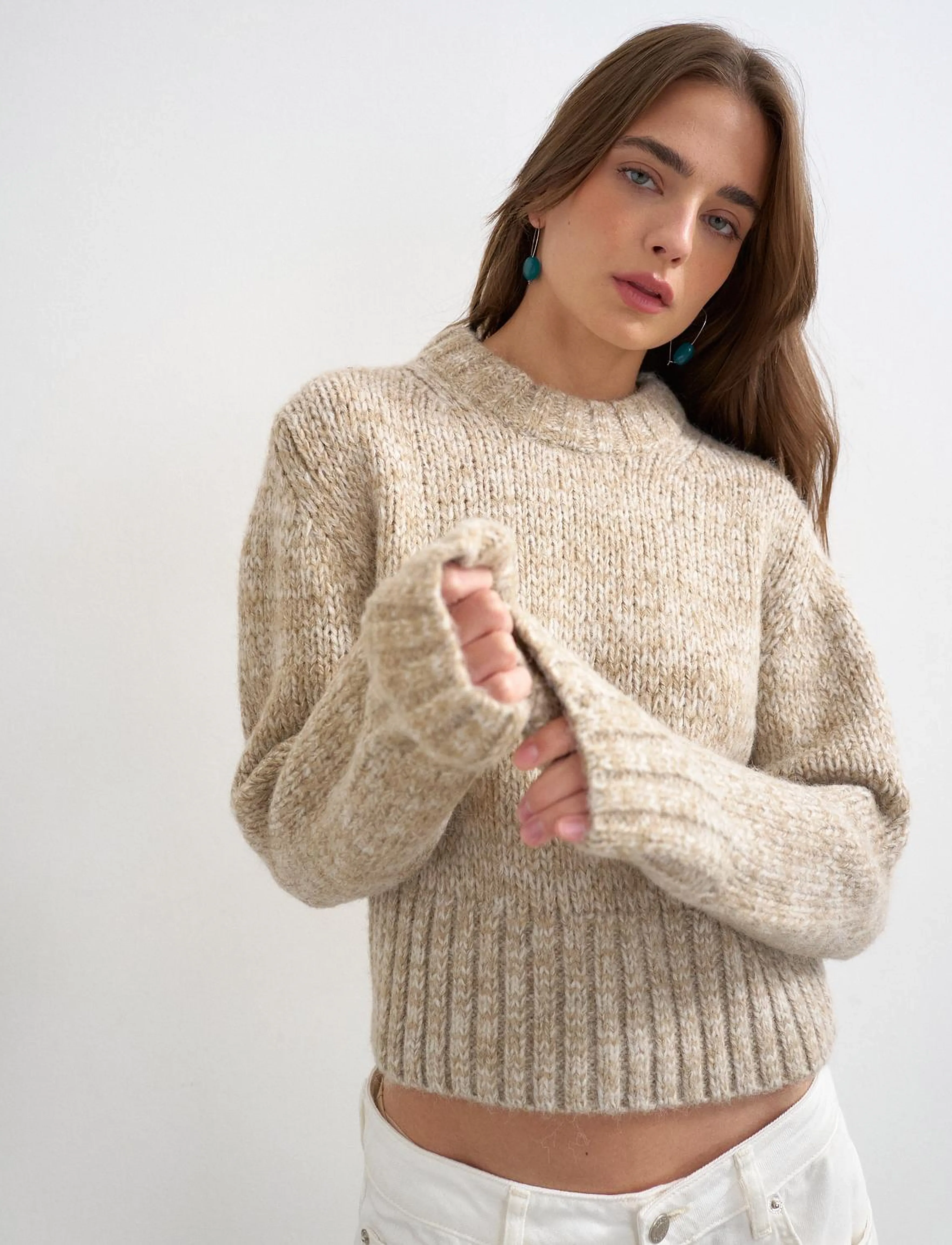 Oberteilehop Tsfiona Knitted Boxy Jumper Knt, S, Knitwear, Beige - Jumpers, Frauen