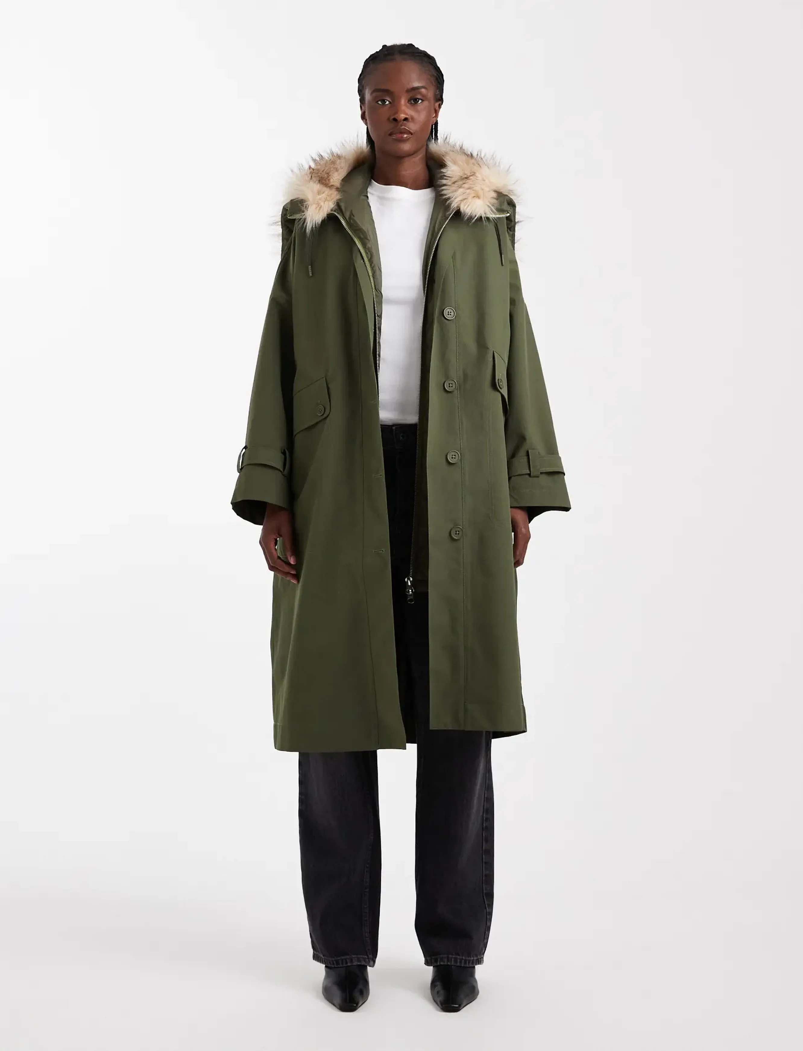 Topshop TSHAILEY LONGLINE PARKA OTW - Winter jackets - KHAKI / khaki/green