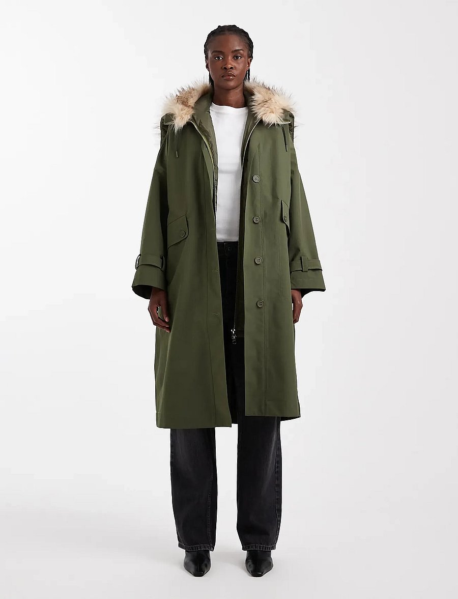 Topshop - TSHAILEY LONGLINE PARKA OTW - winter jackets - khaki - 0