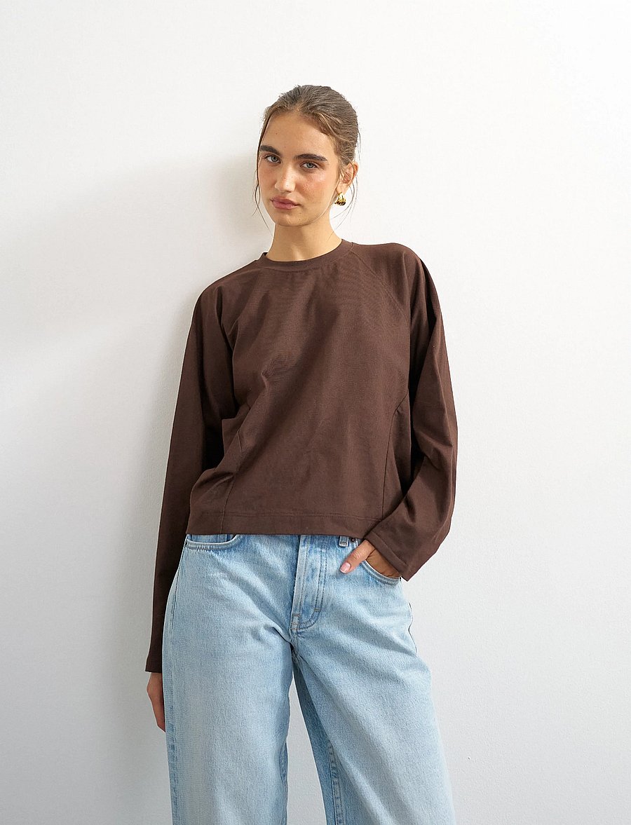 Topshop - TSROSA REGLAN CINCH CUFF TIE JRS - langærmede toppe - chocolate brown - 0