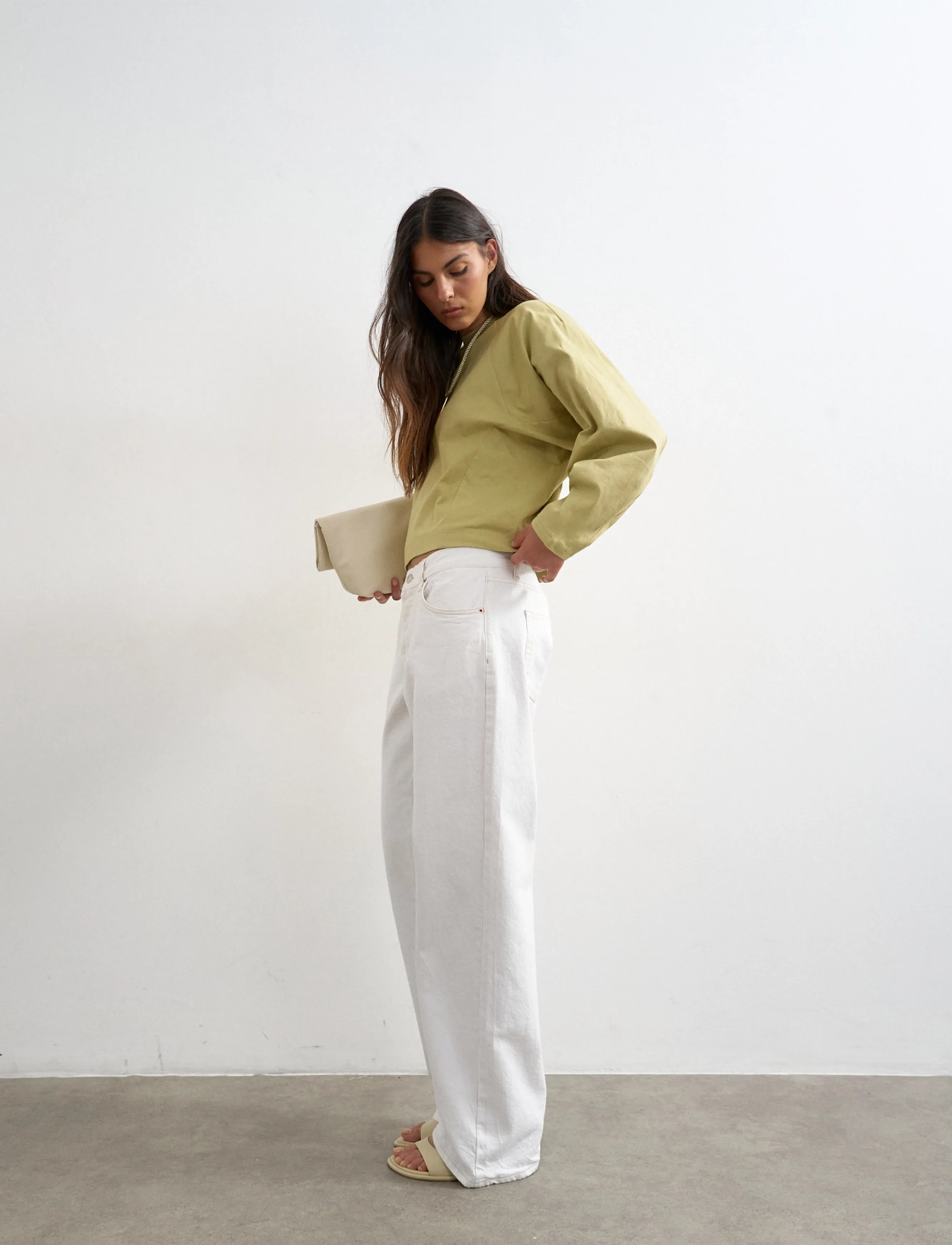 Topshop TSROSA REGLAN CINCH CUFF TIE JRS - T-shirts & Tops - PALE KHAKI / khaki/green