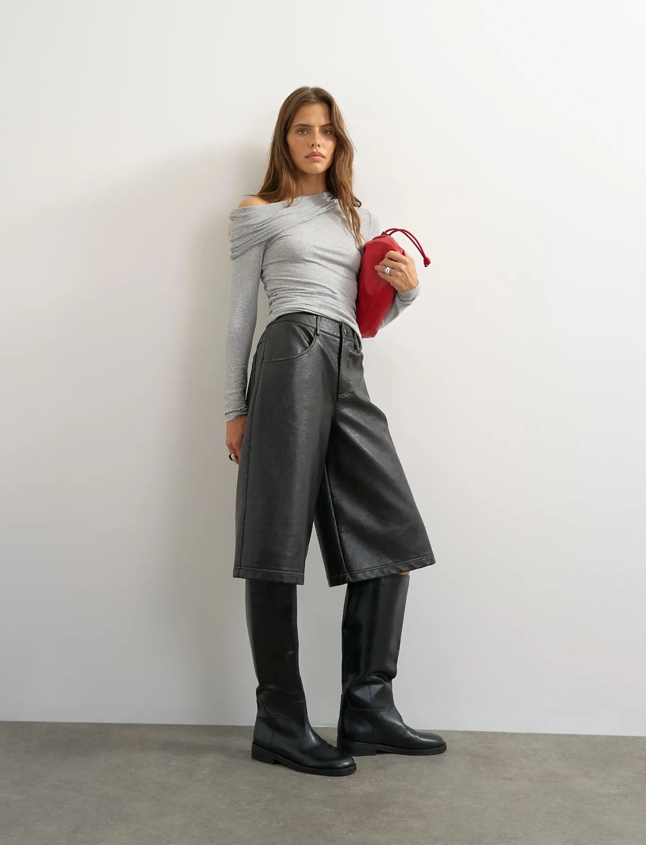 Topshop TSBELLA OFF SHOULDER RUCHED TOP JRS - Langærmede toppe - GREY MELANGE / grey