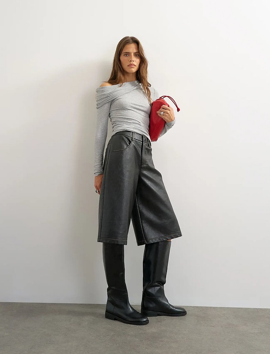 Topshop - TSBELLA OFF SHOULDER RUCHED TOP JRS - langærmede toppe - grey melange - 0