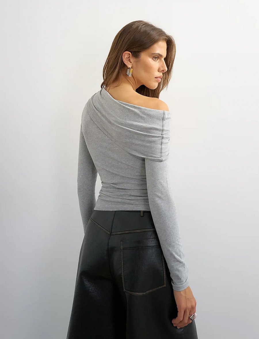 Topshop - TSBELLA OFF SHOULDER RUCHED TOP JRS - langærmede toppe - grey melange - 3