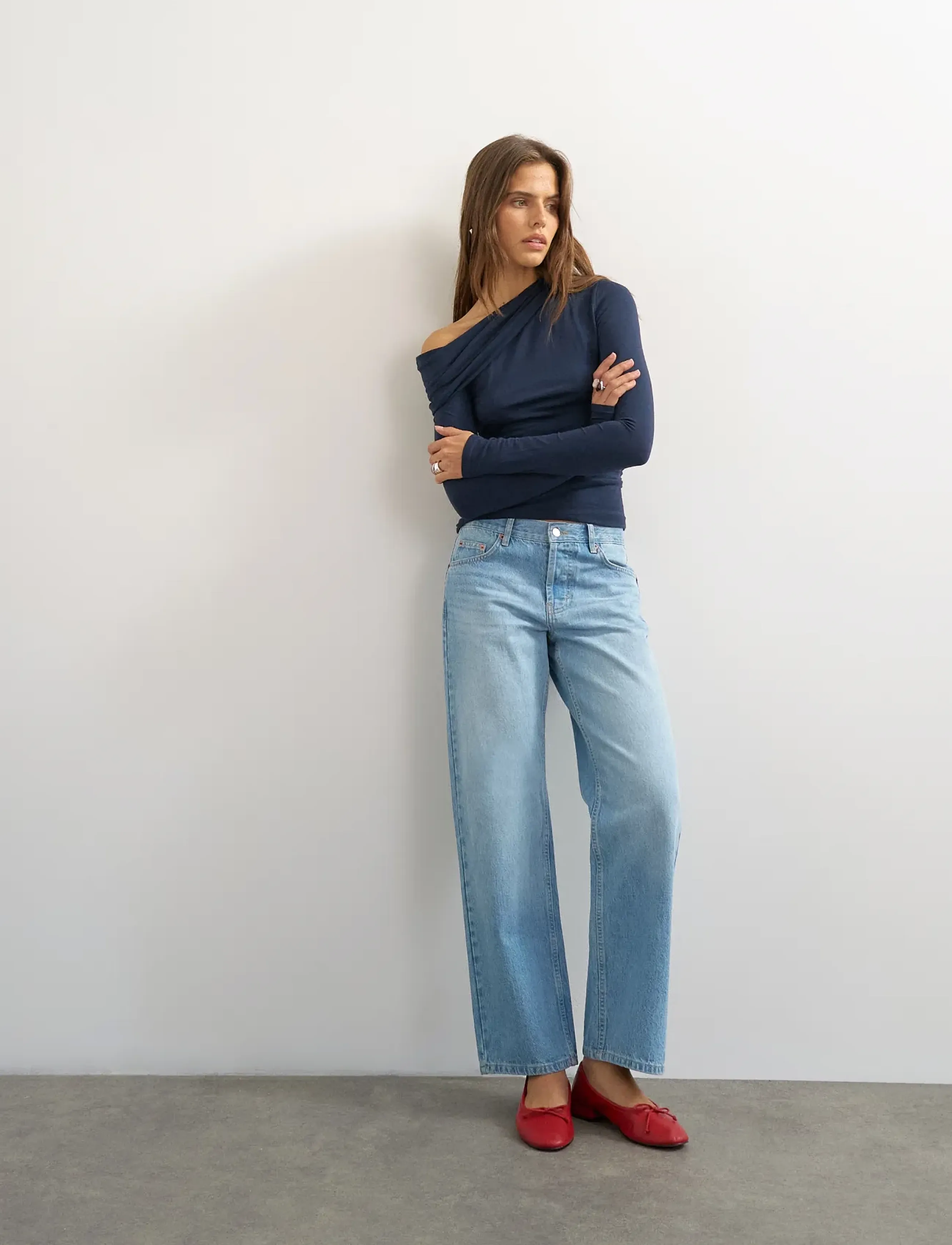 Topshop - TSBELLA OFF SHOULDER RUCHED TOP JRS - langærmede toppe - navy blazer - 0