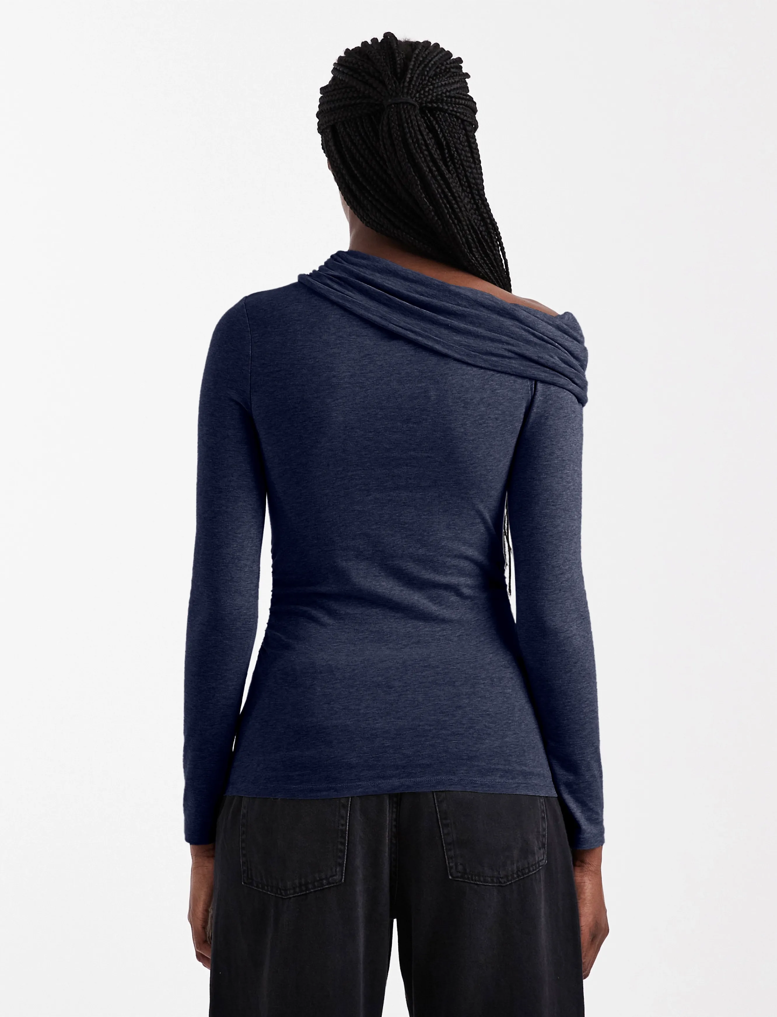 Topshop - TSBELLA OFF SHOULDER RUCHED TOP JRS - langærmede toppe - navy blazer - 3