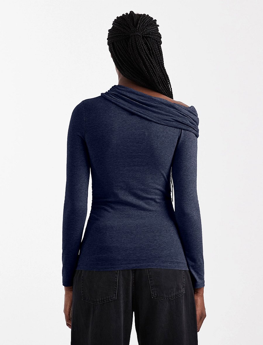 Topshop - TSBELLA OFF SHOULDER RUCHED TOP JRS - langærmede toppe - navy blazer - 3