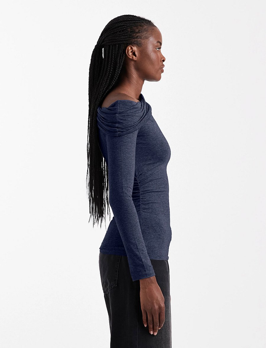 Topshop - TSBELLA OFF SHOULDER RUCHED TOP JRS - langærmede toppe - navy blazer - 4